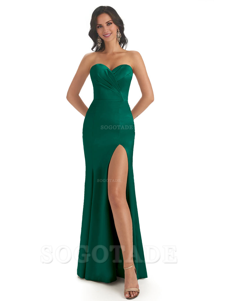 Simple Soft Satin Side Slit Sweetheart Long Mermaid Bridesmaid Dresses Elegant Evening Party Dress