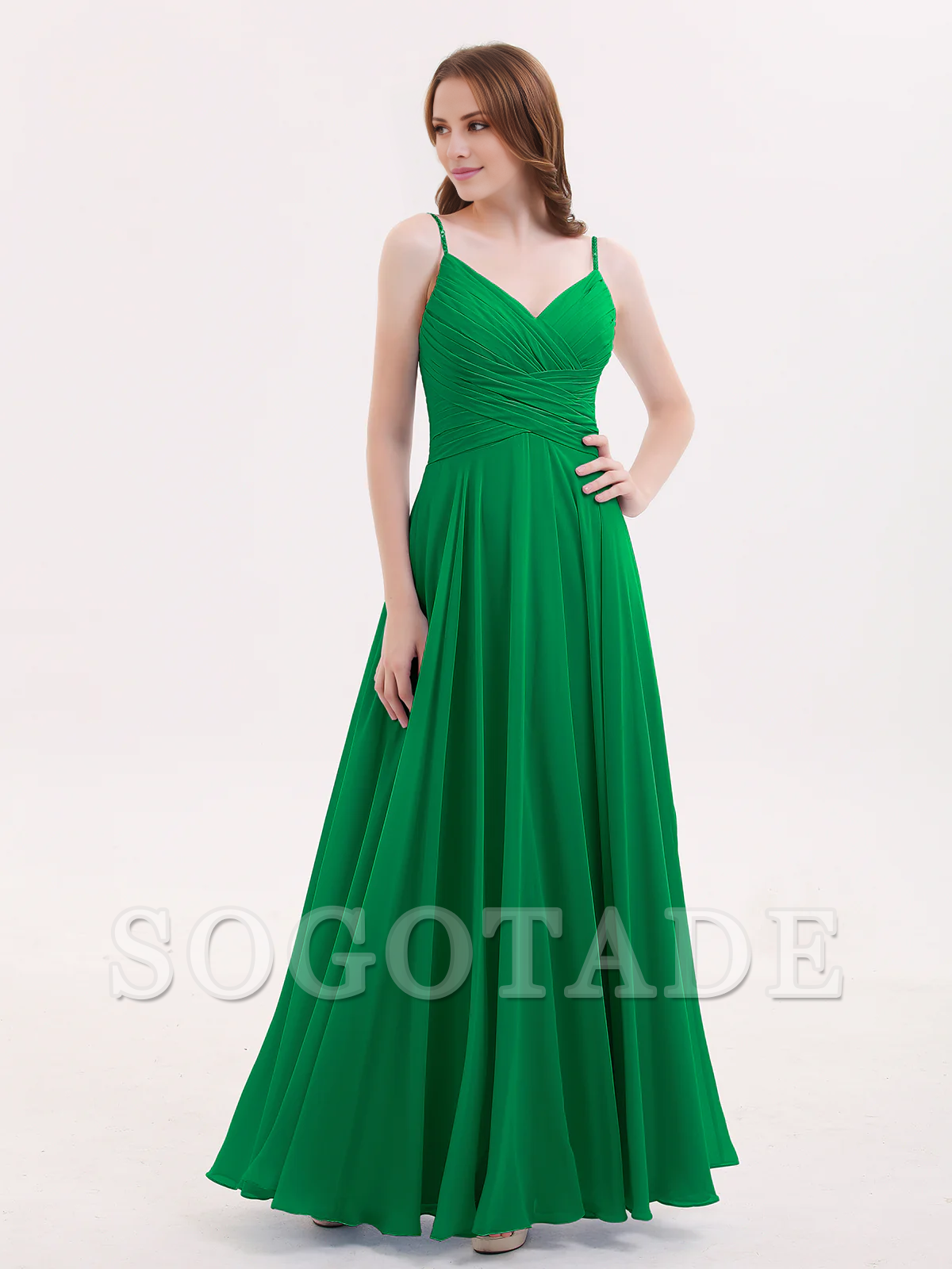 V-neck Fine Shoulder Strap Floor Length Chiffon Bridesmaid Dresses Online