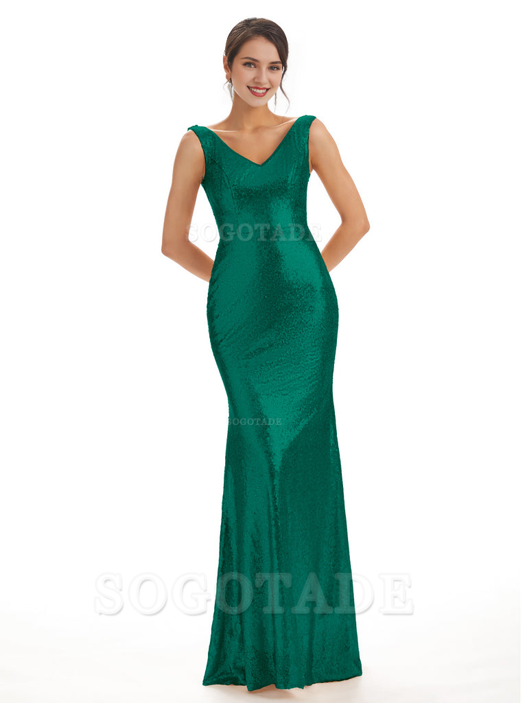Sleeveless V Neck Mermaid Cultivate oneself Sequin Shining Luxury Bridesmaid Dresses Formal Women's Dresses Wedding Guest Dresses