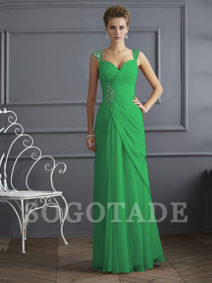 Bodyguard/Pillar Shoulder Mother of the bride dress Official Wedding Guests Landing Long Sleeveless Thin Shoulder Straps Chiffon Water Diamond Ruffle Decoration