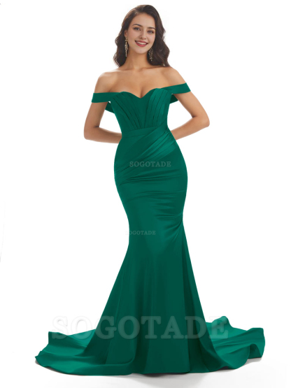 Sexy Mermaid Off The Shoulder Floor-Length Long Soft Satin Bridesmaid Dresses Online prom shop dresses