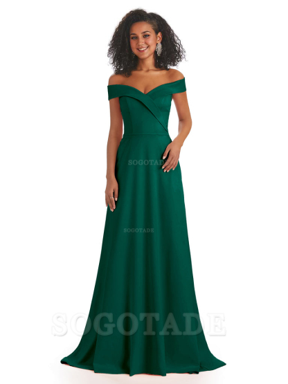 Soft Satin Off The Shoulder Long A-Line African Bridesmaid Dresses prom dress stores ﻿