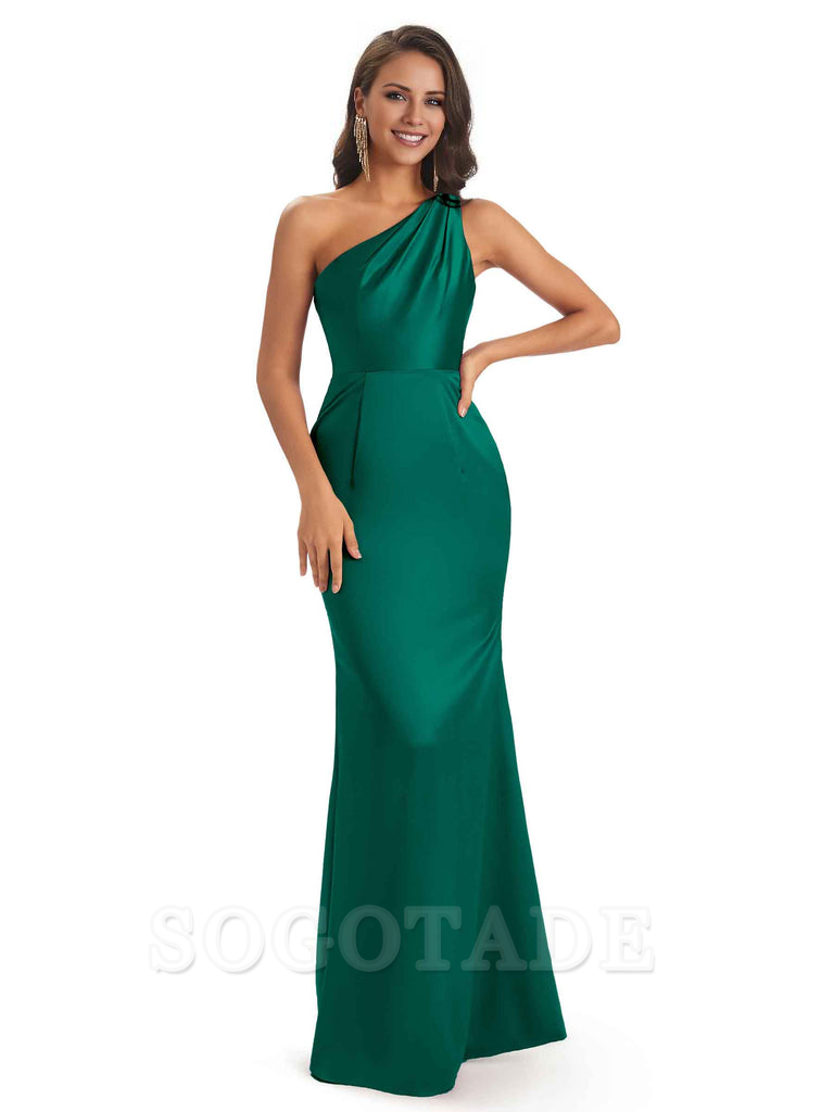 One Shoulder Long Mermaid Bridesmaid Dresses Sexy Soft Satin Elegant Evening Party Dress
