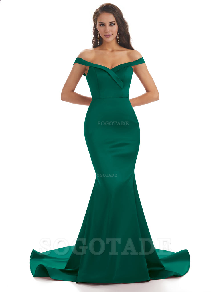 Elegant Off The Shoulder Soft Satin Mermaid Long Bridesmaid Dresses Charming Evening Party Dress