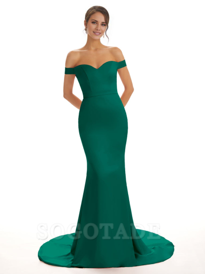 Elegant Off The Shoulder Satin Long Mermaid Bridesmaid Dresses