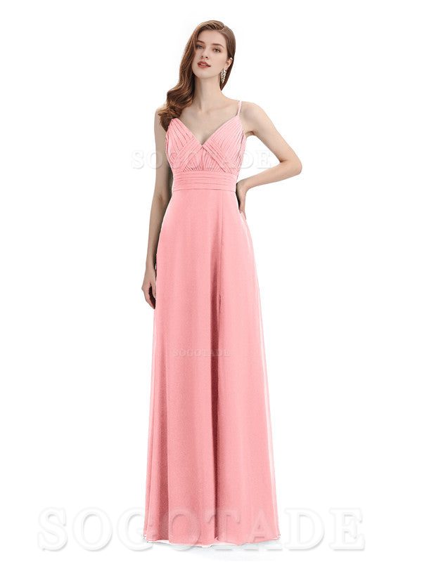 Chiffon V-Neck Spaghetti Strap Floor-Length Side Fork Long Bridesmaid Dresses Formal Women's Dresses Wedding Guests Dresses