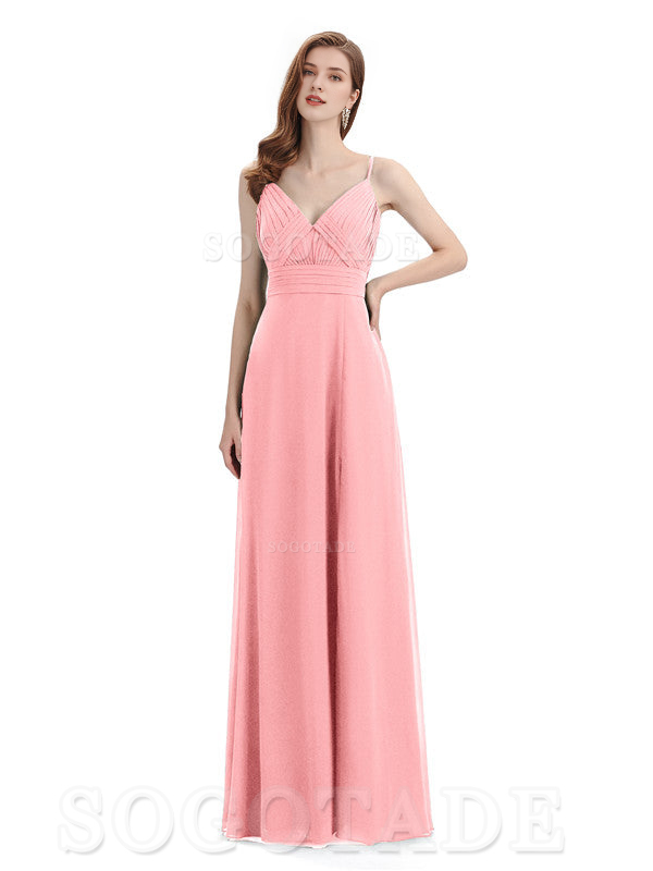 Chiffon V-Neck Spaghetti Strap Floor-Length Side Fork Long Bridesmaid Dresses Formal Women's Dresses Wedding Guests Dresses