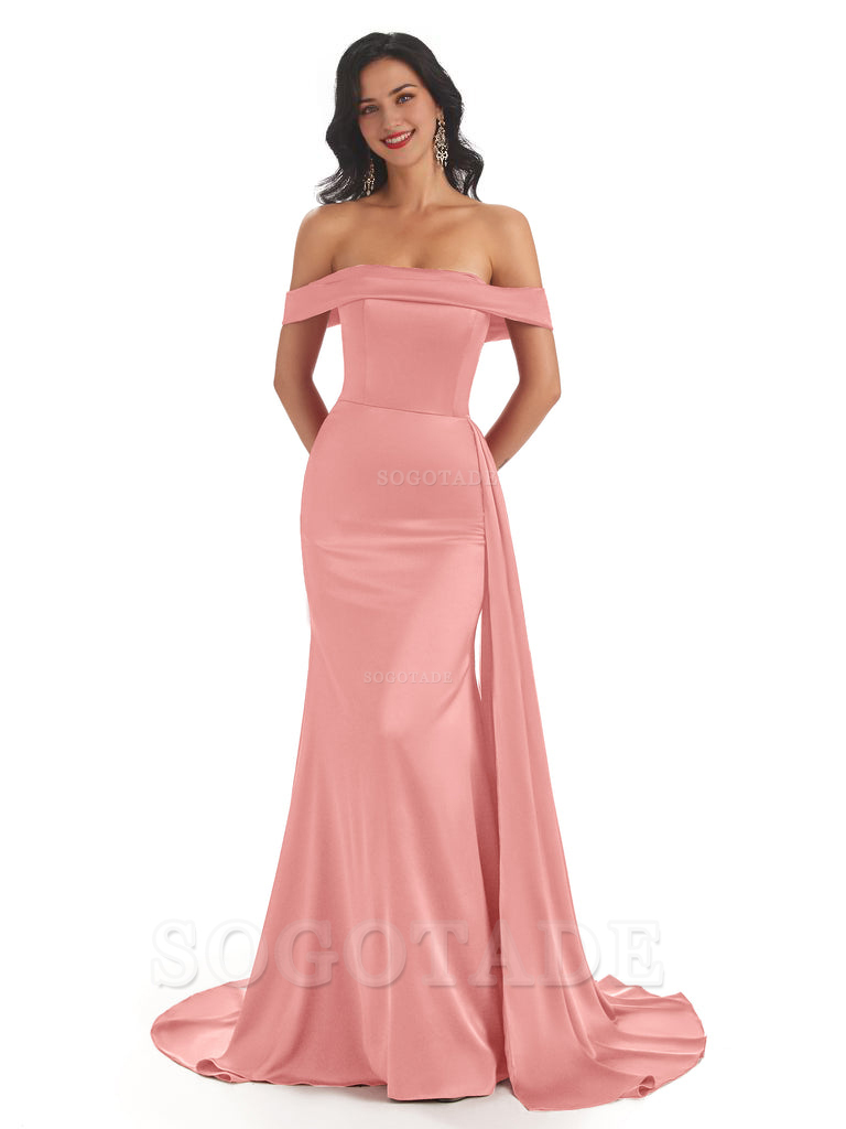 Sexy Off The Shoulder Soft Satin Mermaid Long Bridesmaid Dresses Gown prom shop dresses