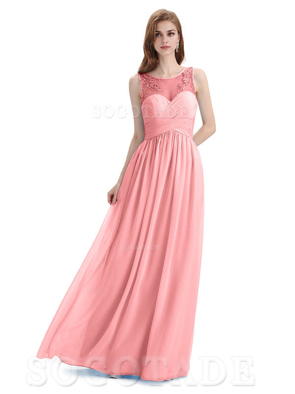 Elegant A-Line Chiffon Sleeveless Ruched Long Simple Bridesmaid Dresses Formal Women's Dresses Wedding Guests Dresses