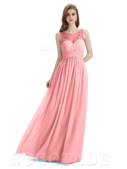 Elegant A-Line Chiffon Sleeveless Ruched Long Simple Bridesmaid Dresses Formal Women's Dresses Wedding Guests Dresses