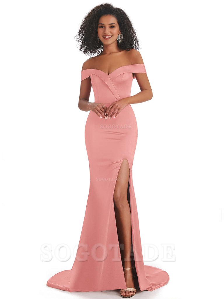 Sexy Mermaid Soft Satin Off The Shoulder Long African Bridesmaid Dresses prom shop dresses