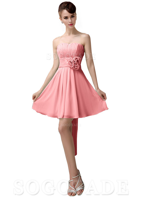 A-Line Off Shoulder Sweatheart Chiffon Short With Flower Bridesmaid Dresses Formal Women's Dresses Wedding Guests Dresses