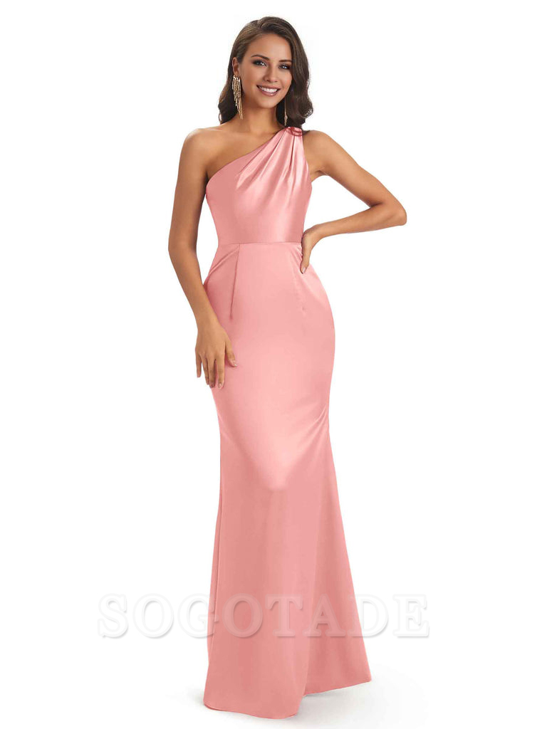 One Shoulder Long Mermaid Bridesmaid Dresses Sexy Soft Satin Elegant Evening Party Dress