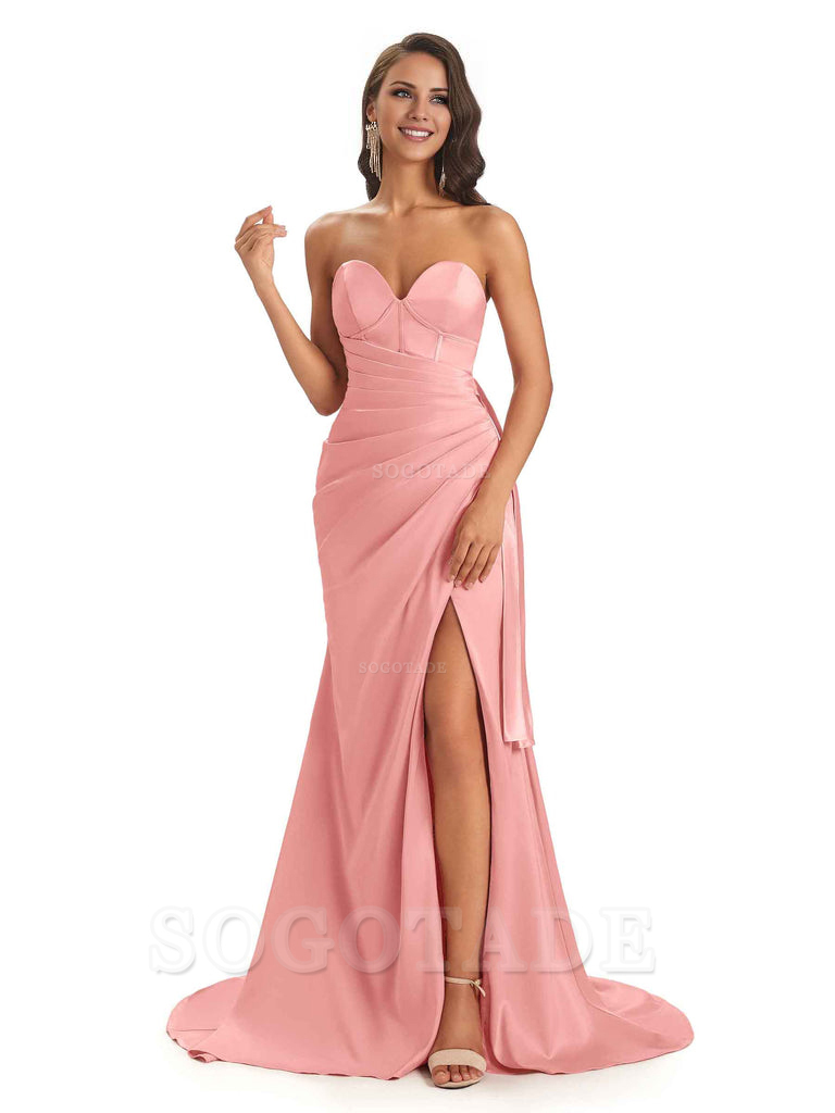 Sexy Soft Satin Side Slit Sweetheart Long Mermaid African Bridesmaid Dresses Elegant Evening Party Dress
