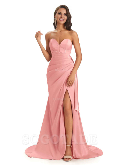 Sexy Soft Satin Side Slit Sweetheart Long Mermaid African Bridesmaid Dresses Elegant Evening Party Dress