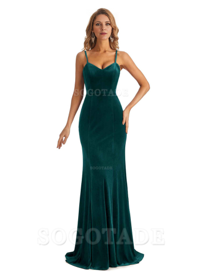 Elegant Charming V-Neck Mermaid Spaghetti Straps Backless Velvet Long High Quality Bridesmaid Dresses Formal Women's Dresses Wedding Guests Dresses