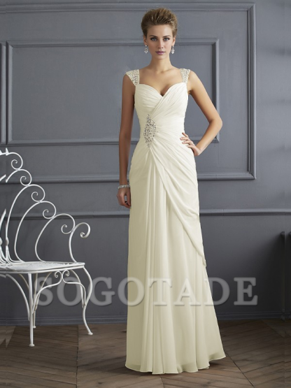 Bodyguard/Pillar Shoulder Mother of the bride dress Official Wedding Guests Landing Long Sleeveless Thin Shoulder Straps Chiffon Water Diamond Ruffle Decoration