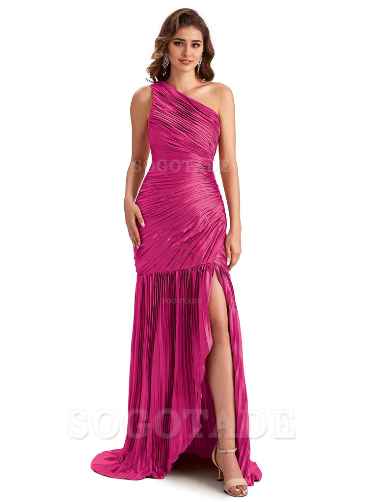 Sexy Side Slit Mermaid Soft Satin One Shoulder Long Ladies Bridesmaid Dresses Online