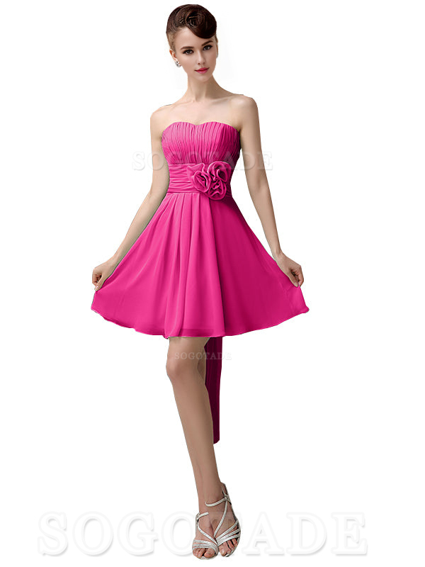 A-Line Off Shoulder Sweatheart Chiffon Short With Flower Bridesmaid Dresses Formal Women's Dresses Wedding Guests Dresses