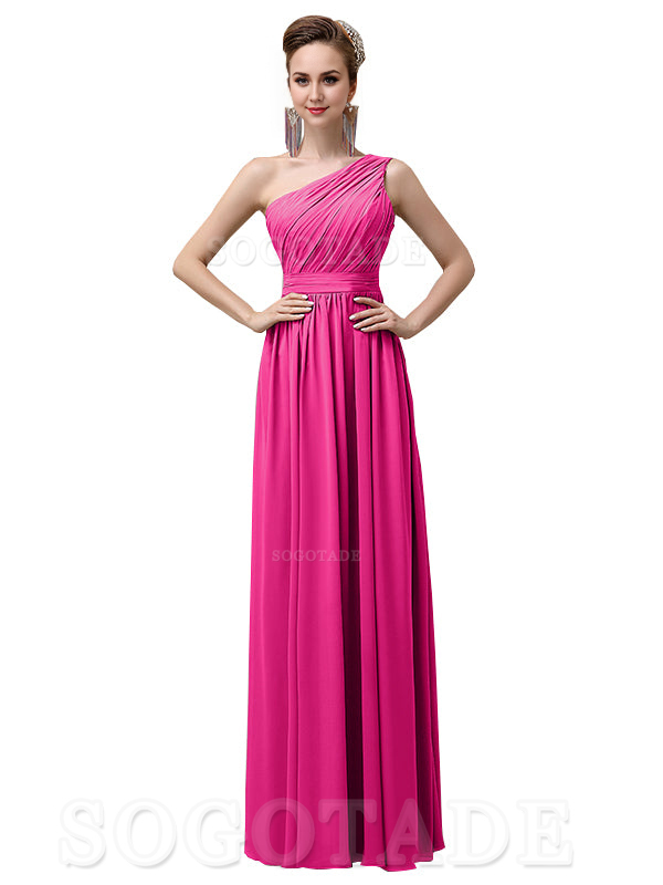 Charming One-Shoulder A-Line Chiffon Pleated Floor-Length Long Elegant Bridesmaid Dresses Formal Women's Dresses Wedding Guests Dresses