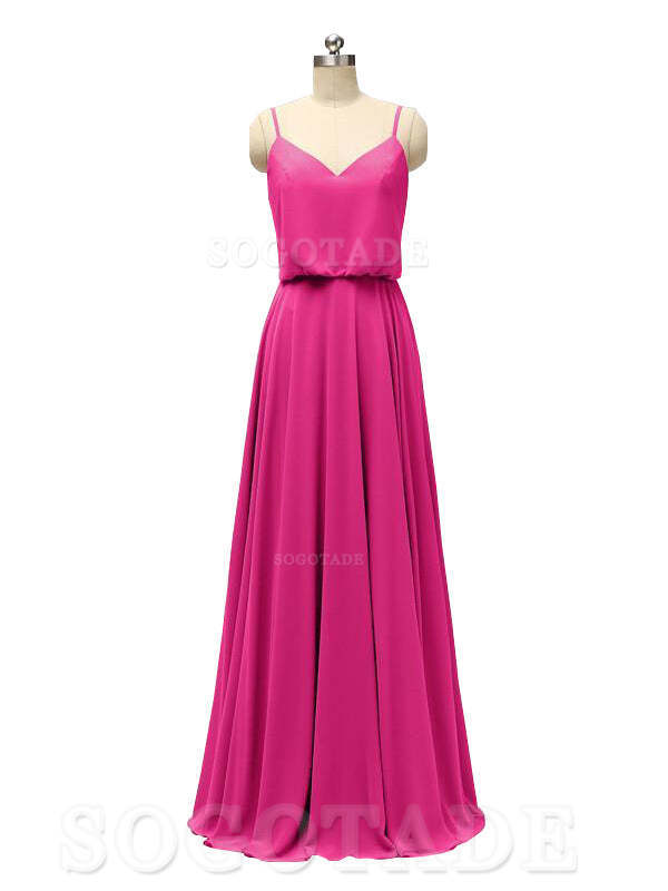 Elegant Simple V Neck Spaghetti Strap Chiffon Floor Length Modern Bridesmaid Dresses Formal Women's Dresses Wedding Guests Dresses