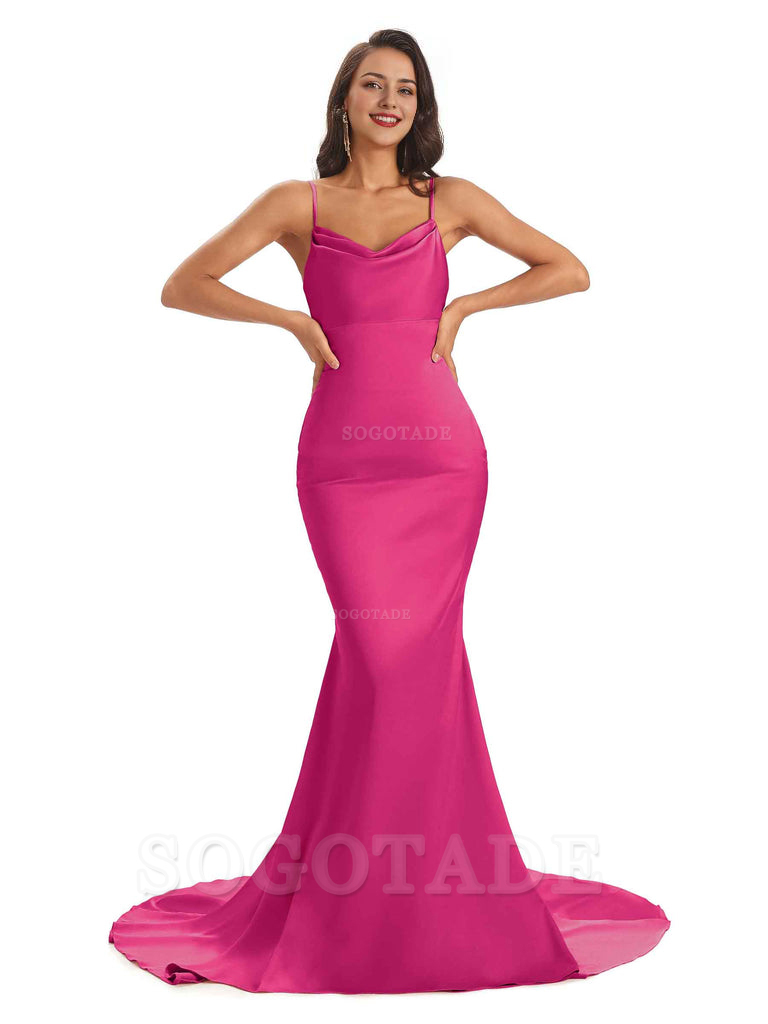 Sexy Backles Soft Satin Spaghetti Straps Maxi Mermaid Bridesmaid Dresses Online prom shop dresses
