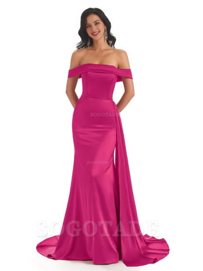 Sexy Off The Shoulder Soft Satin Mermaid Long Bridesmaid Dresses Gown prom shop dresses