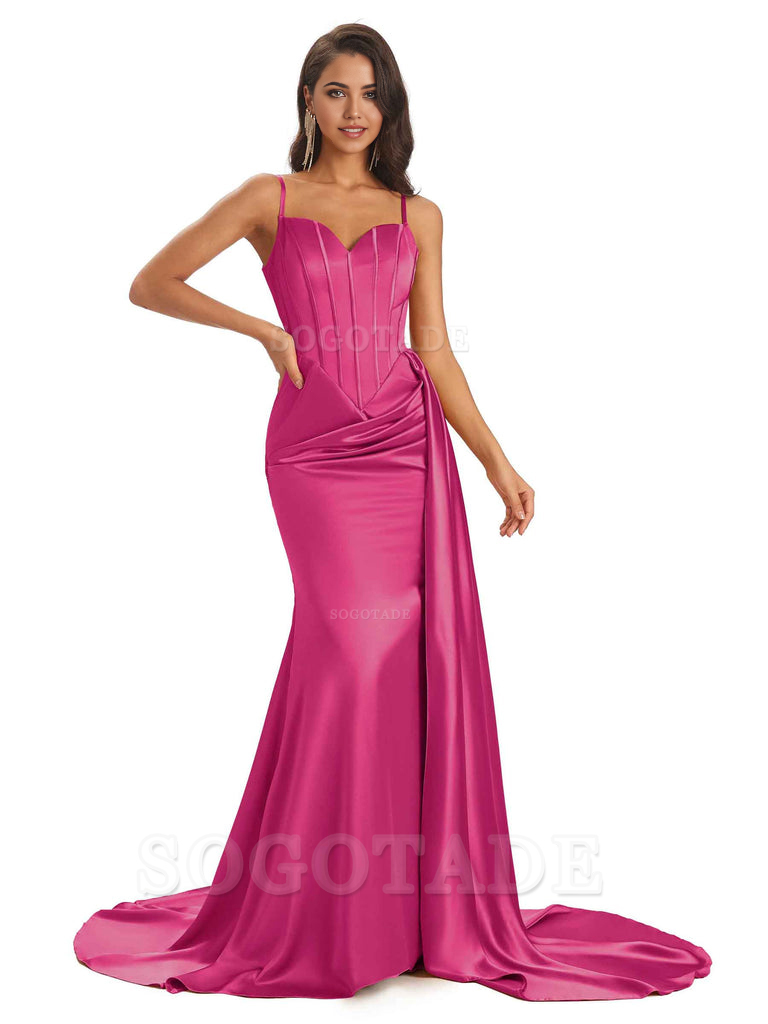 Sheath Spaghetti Satin Straps Floor-Length formal dresses evening gown Bridesmaid Dresses