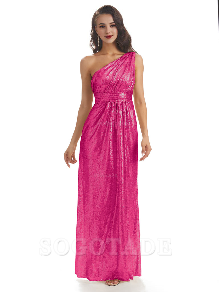 Sexy Sequin One Shoulder Sleeveless Long Mermaid Bridesmaid Dresses prom shop dresses