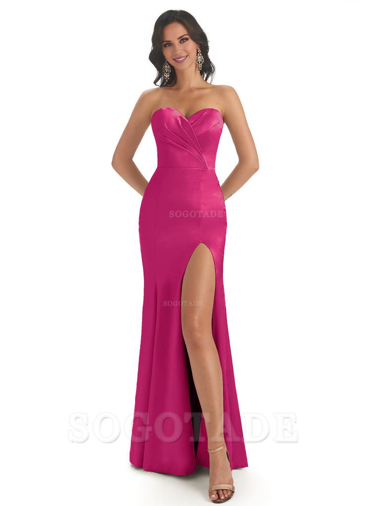 Simple Soft Satin Side Slit Sweetheart Long Mermaid Bridesmaid Dresses Elegant Evening Party Dress