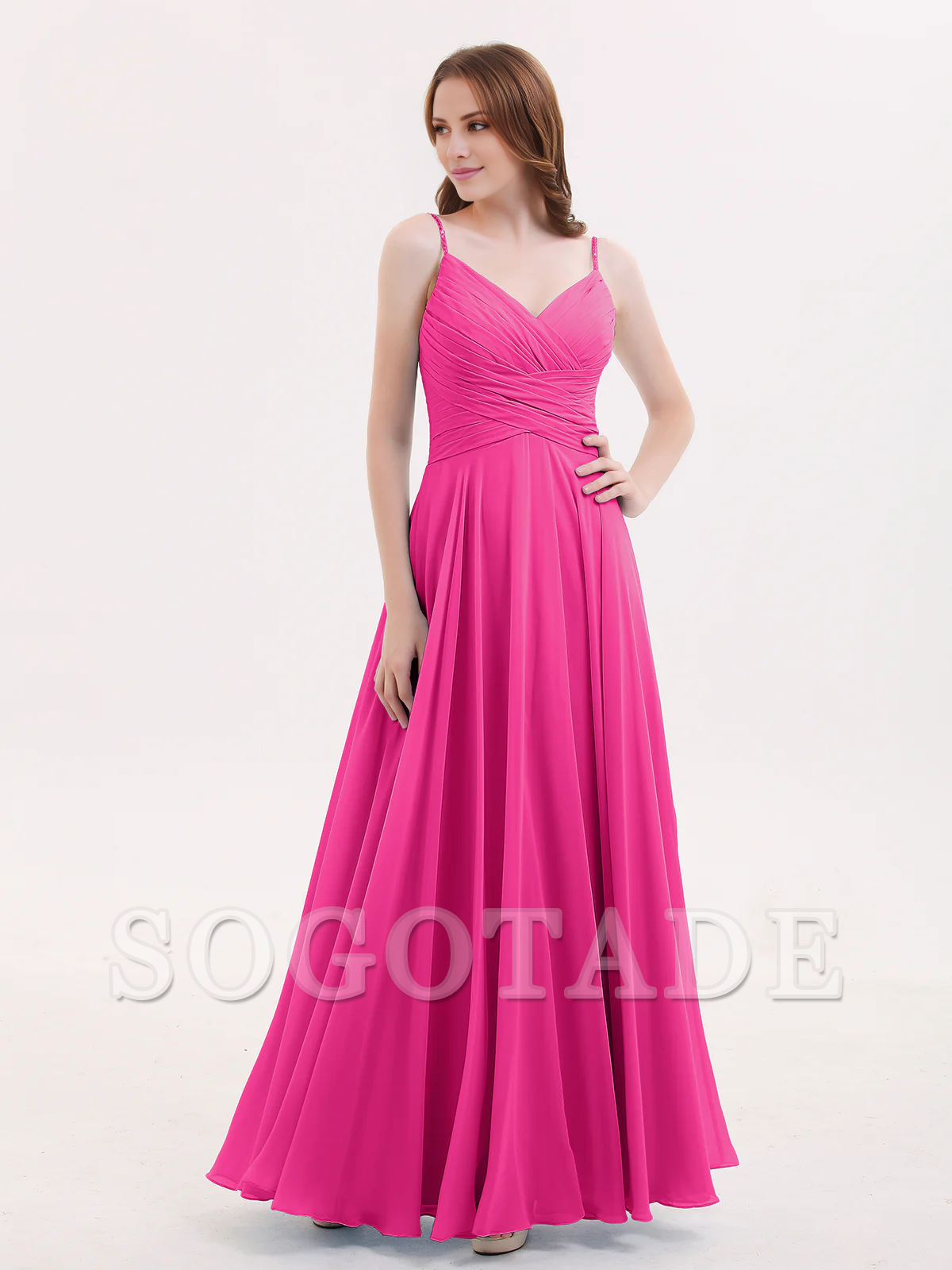 V-neck Fine Shoulder Strap Floor Length Chiffon Bridesmaid Dresses Online