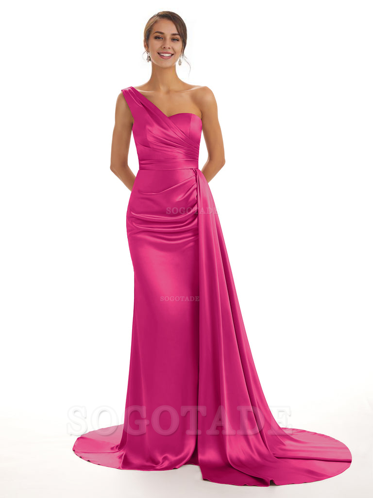 Elegant One Shoulder Soft Satin Unique Mermaid Long Bridesmaid Dresses Online prom dresses shops