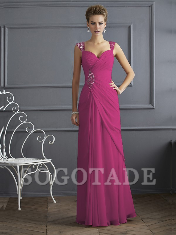 Bodyguard/Pillar Shoulder Mother of the bride dress Official Wedding Guests Landing Long Sleeveless Thin Shoulder Straps Chiffon Water Diamond Ruffle Decoration