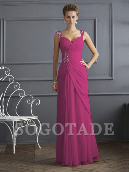 Bodyguard/Pillar Shoulder Mother of the bride dress Official Wedding Guests Landing Long Sleeveless Thin Shoulder Straps Chiffon Water Diamond Ruffle Decoration