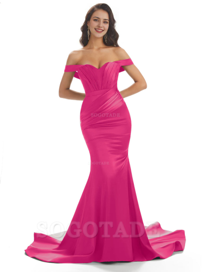 Sexy Mermaid Off The Shoulder Floor-Length Long Soft Satin Bridesmaid Dresses Online prom shop dresses