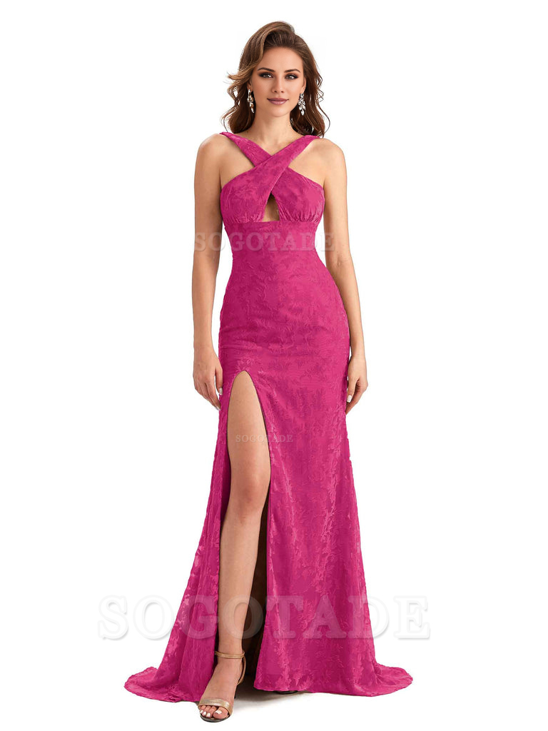 Sexy Side Slit Mermaid Cultivate oneself Lace Floral Velvet Long Bridesmaid Dresses Formal Women's Dresses Wedding Guests Dresses