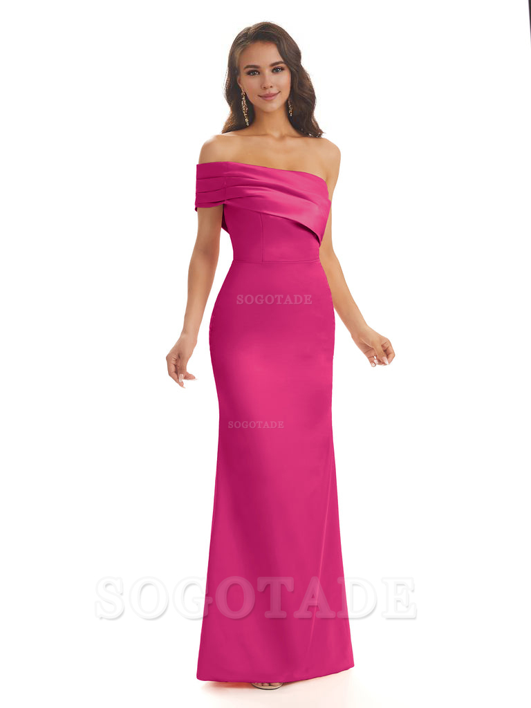 Soft Satin Sexy Side Slit One Shoulder Long Mermaid Bridesmaid Dresses Online prom dress in store