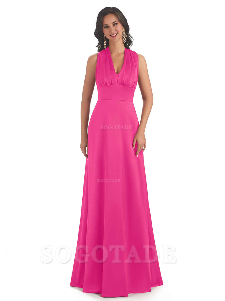 Convertiable Soft Satin A-Line Long Wedding Bridesmaid Dresses Online prom dress in store
