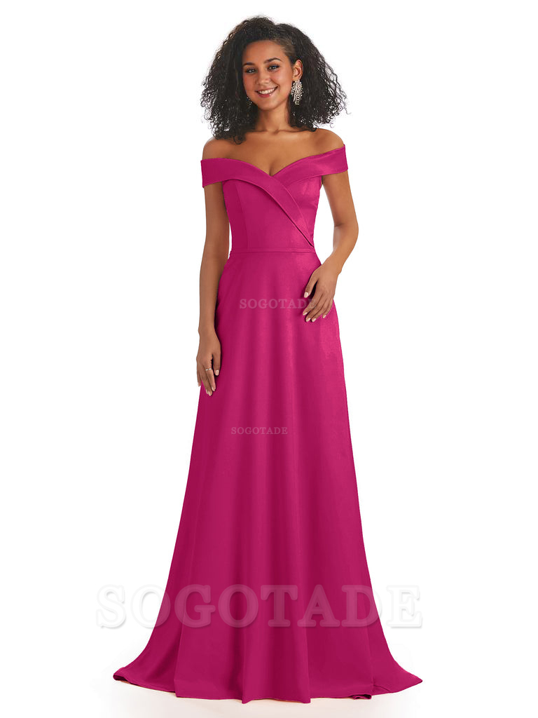 Soft Satin Off The Shoulder Long A-Line African Bridesmaid Dresses prom dress stores ﻿