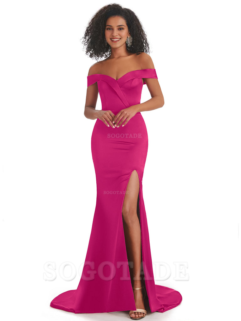 Sexy Mermaid Soft Satin Off The Shoulder Long African Bridesmaid Dresses prom shop dresses