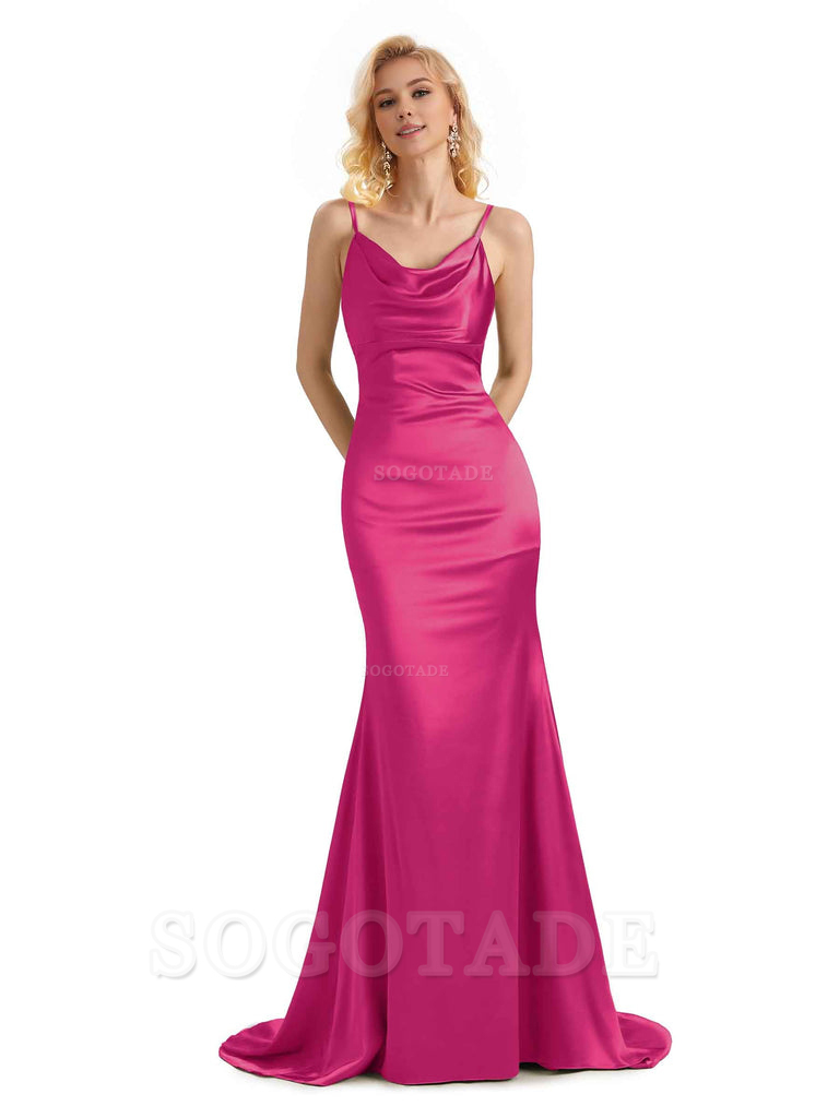 Elegant Soft Satin Criss Cross Long Mermaid Bridesmaid Dresses Charming Evening Party Dress