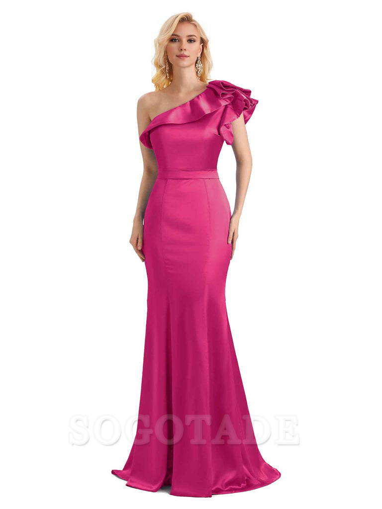 One Shoulder Long Mermaid Bridesmaid Dresses Soft Satin Charming Evening Party Dress