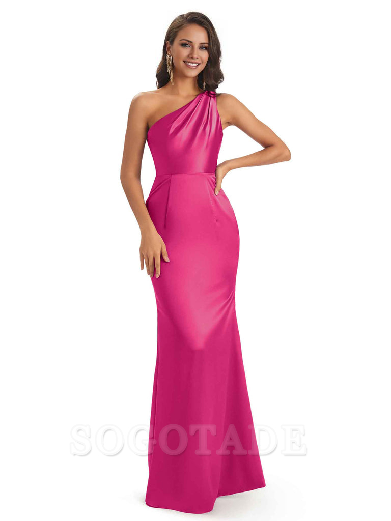 One Shoulder Long Mermaid Bridesmaid Dresses Sexy Soft Satin Elegant Evening Party Dress