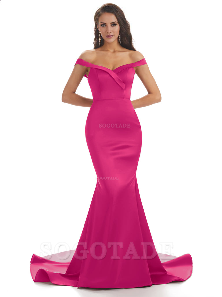 Elegant Off The Shoulder Soft Satin Mermaid Long Bridesmaid Dresses Charming Evening Party Dress
