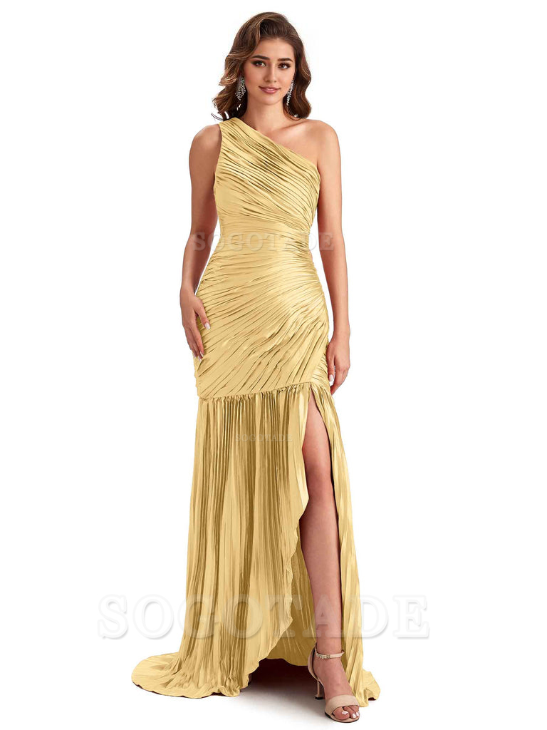 Sexy Side Slit Mermaid Soft Satin One Shoulder Long Ladies Bridesmaid Dresses Online