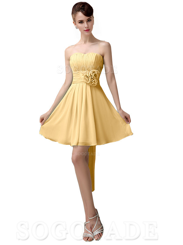 A-Line Off Shoulder Sweatheart Chiffon Short With Flower Bridesmaid Dresses Formal Women's Dresses Wedding Guests Dresses