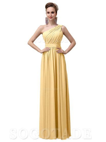 Charming One-Shoulder A-Line Chiffon Pleated Floor-Length Long Elegant Bridesmaid Dresses Formal Women's Dresses Wedding Guests Dresses
