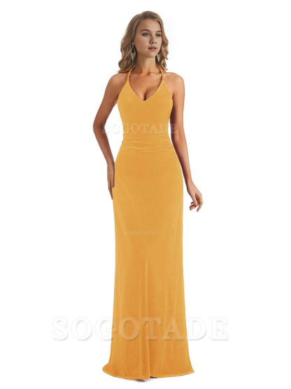 Elegant V-Neck Halter Backless Mermaid Velvet Long Wedding Party Dresses Bridesmaid Dresses Formal Women's Dresses Wedding Guests Dresses