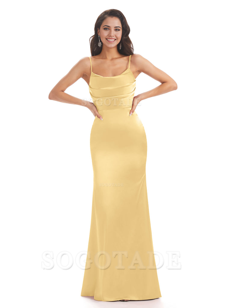 Mermaid Spaghetti Straps Satin formal dresses evening gown Bridesmaid Dresses With Side Slit 