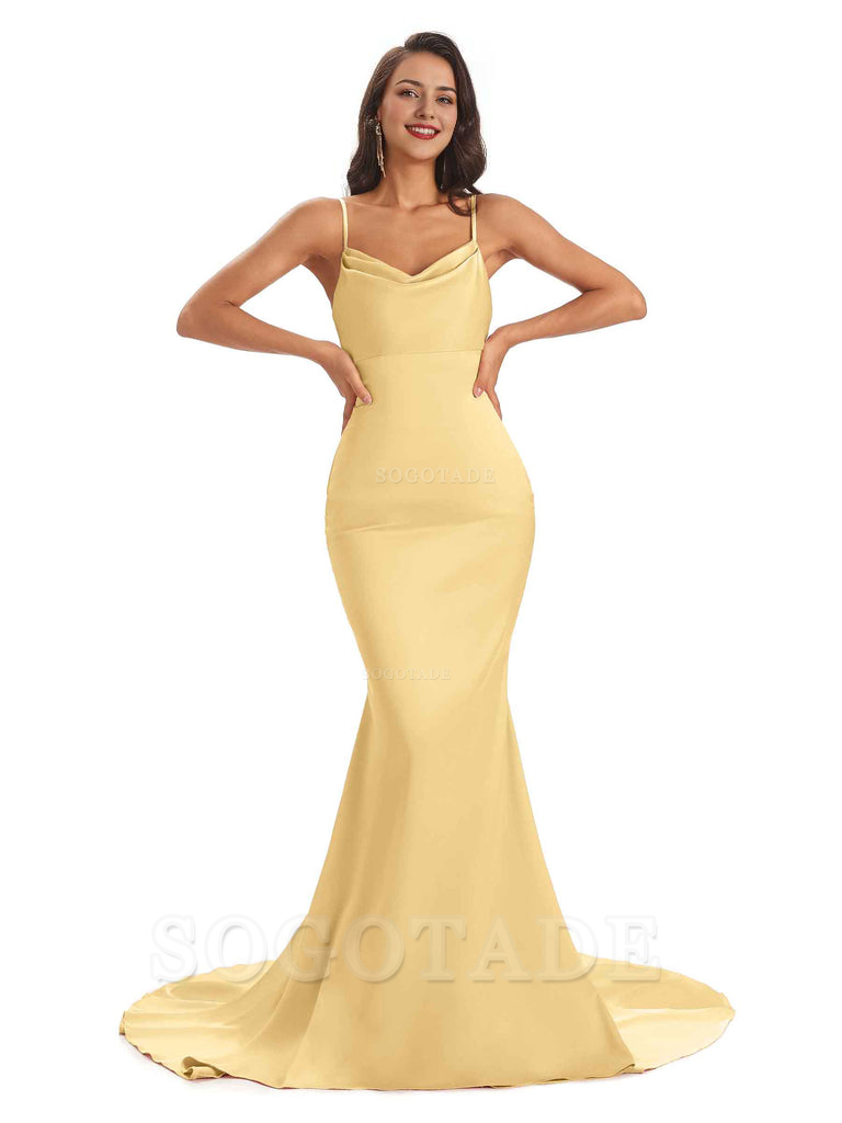 Sexy Backles Soft Satin Spaghetti Straps Maxi Mermaid Bridesmaid Dresses Online prom shop dresses